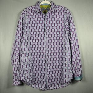 Robert Graham Textured Purple Button Down Shirt Mens Large Long Sleeve Flip Cuff